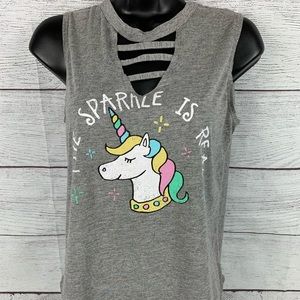 Modern Lux Grey Unicorn Sleeveless Tee Shirt - Size M